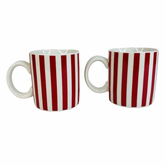 2 Temptations By Tara Red & White Stripe Mugs Christmas Holiday Candy Cane Cup - Picture 3 of 8